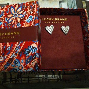 Silver Tone Heart Stud Earrings with Pave Crystal Accents